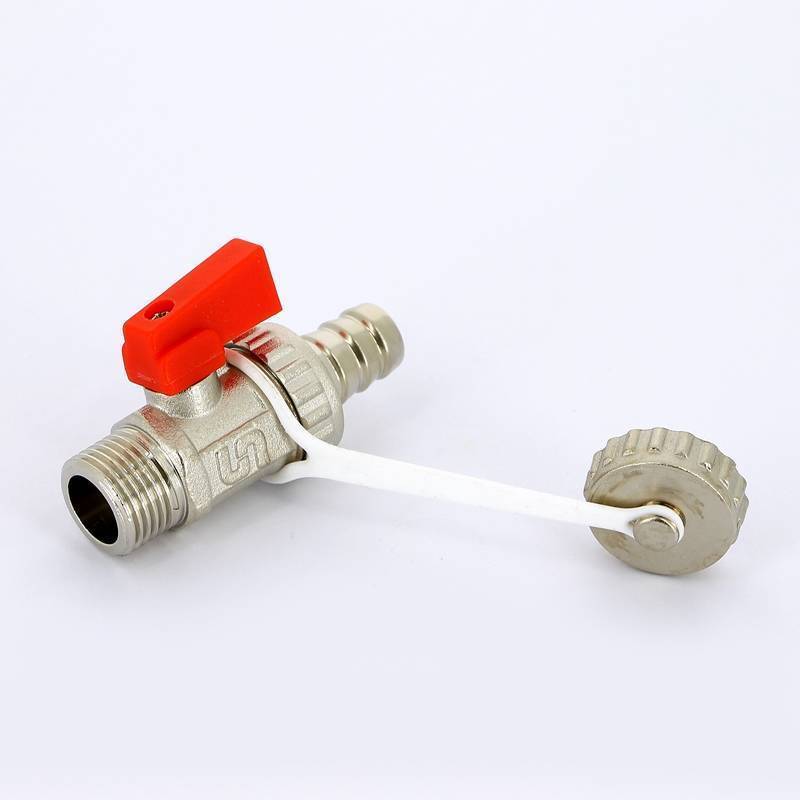 Кран шаровой сливной Uni-Fitt 1/2 x 3/4 НН со штуцером и заглушкой никелированный 126N2000