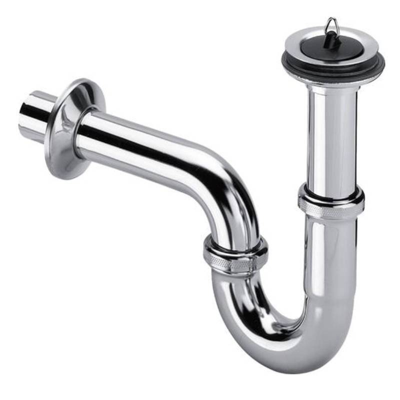 Сифон трубный Viega 5612 с горизонтальным отводом и пробкой хром 111298