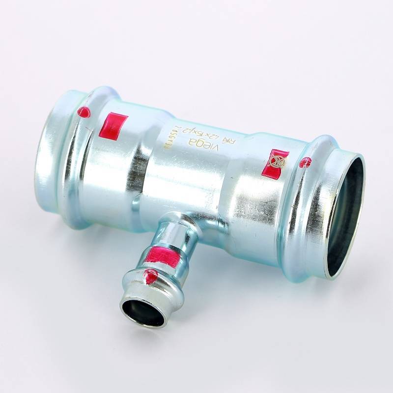 Тройник пресс Viega Prestabo оцинкованная сталь 42х15х42 мм 642556