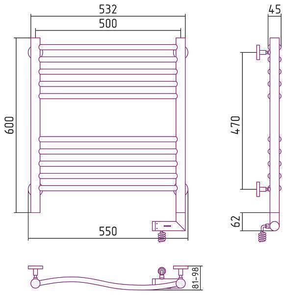 Полотенцесушитель электрический Сунержа Флюид 2.0 500x600 мм правый без покрытия 00-5221-6050