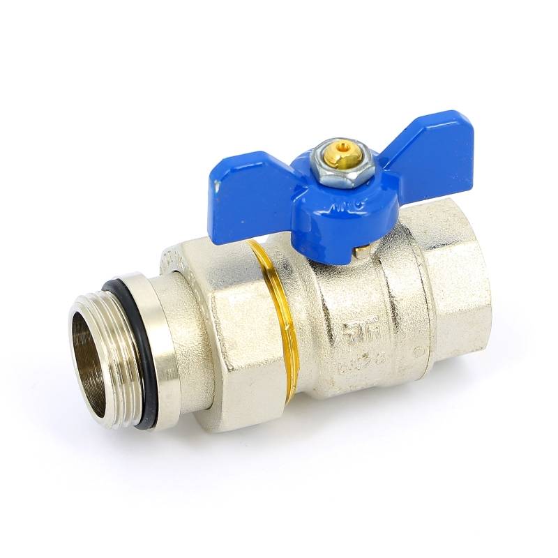 Кран шаровой Tiemme НВ с разъемным соединением для коллектора синяя бабочка 1 2120014