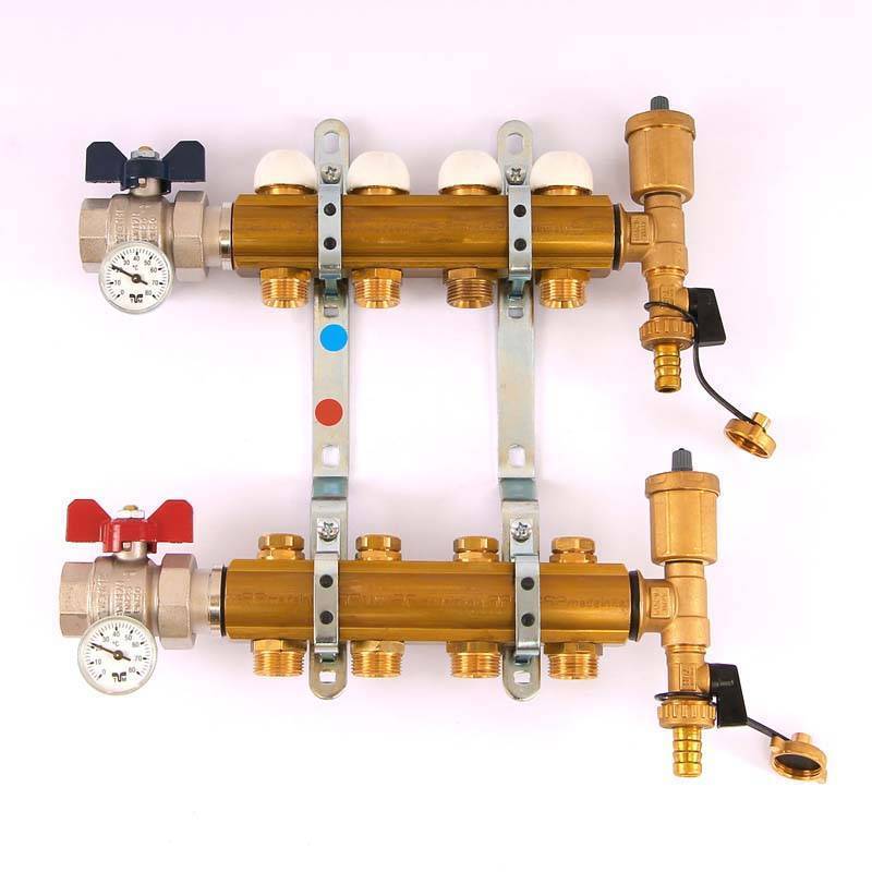 Коллекторная группа Tiemme 1x3/4 EK 4 выхода с кронштейнами и вентилями 3870012