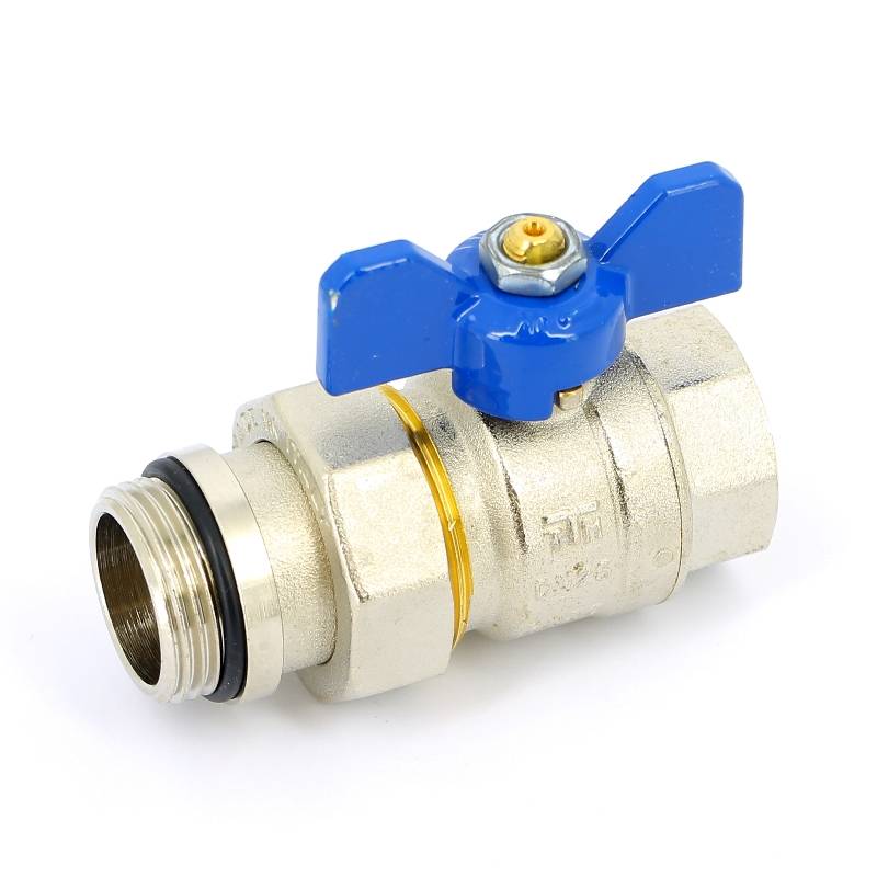 Кран шаровой Tiemme НВ с разъемным соединением для коллектора синяя бабочка 1 2120014