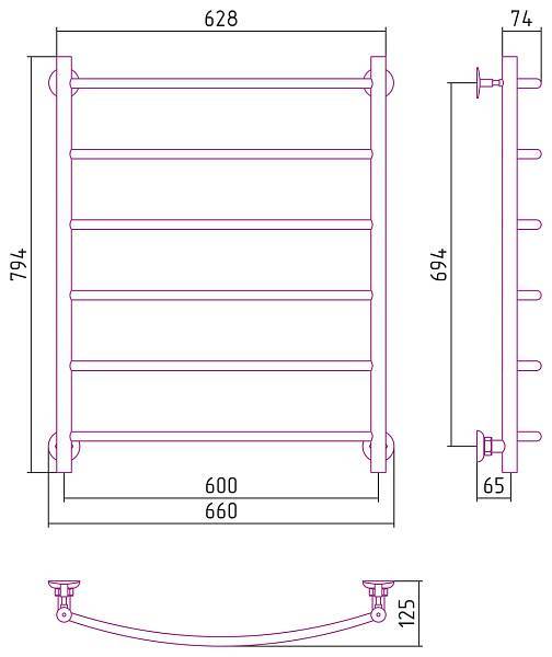 Полотенцесушитель водяной Стилье Версия-Н2 60x80 см черный 17622-8060