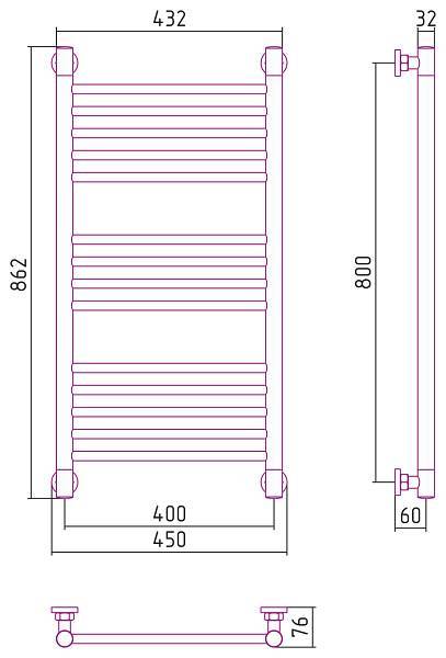 Полотенцесушитель водяной Сунержа Богема+ 400x800 мм матовый черный 31-0220-8040