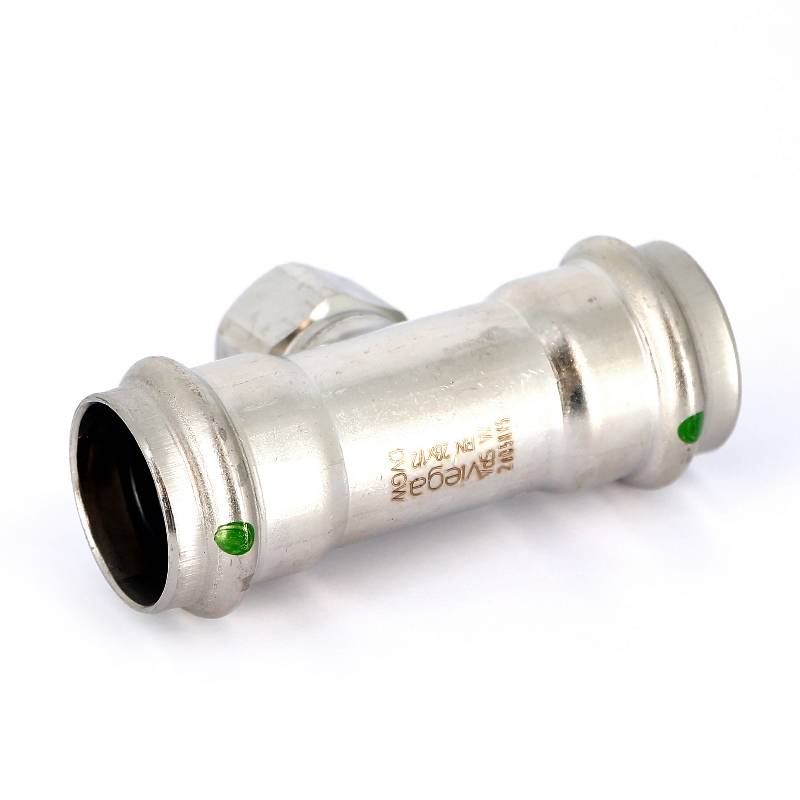 Тройник пресс Sanpress Inox Viega нержавеющая сталь 28х1/2х28 мм ВР 437190