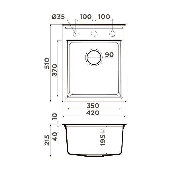 Мойка кухонная Omoikiri Daisen 42-BL Artgranit 42x51 см цвет черный 4993606