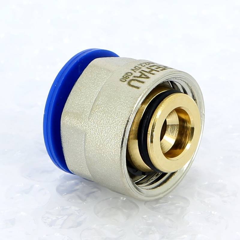 Соединитель обжимной REHAU RAUTITAN flex/pink 16x2.2 мм - 3/4 EK никелированный 266352