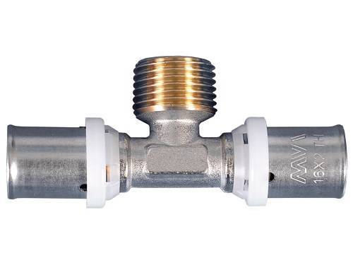 Тройник пресс-фитинг MVI с переходом на наружную резьбу 16х1/2х16 APF.543.040404