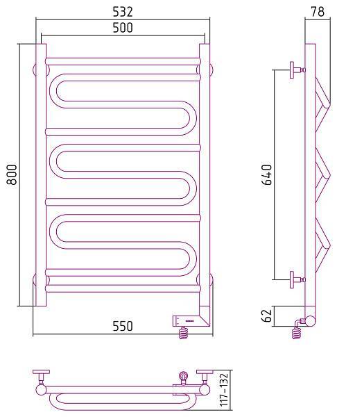 Полотенцесушитель электрический Сунержа Элегия 2.0 500x800 мм правый матовый черный 31-5219-8050