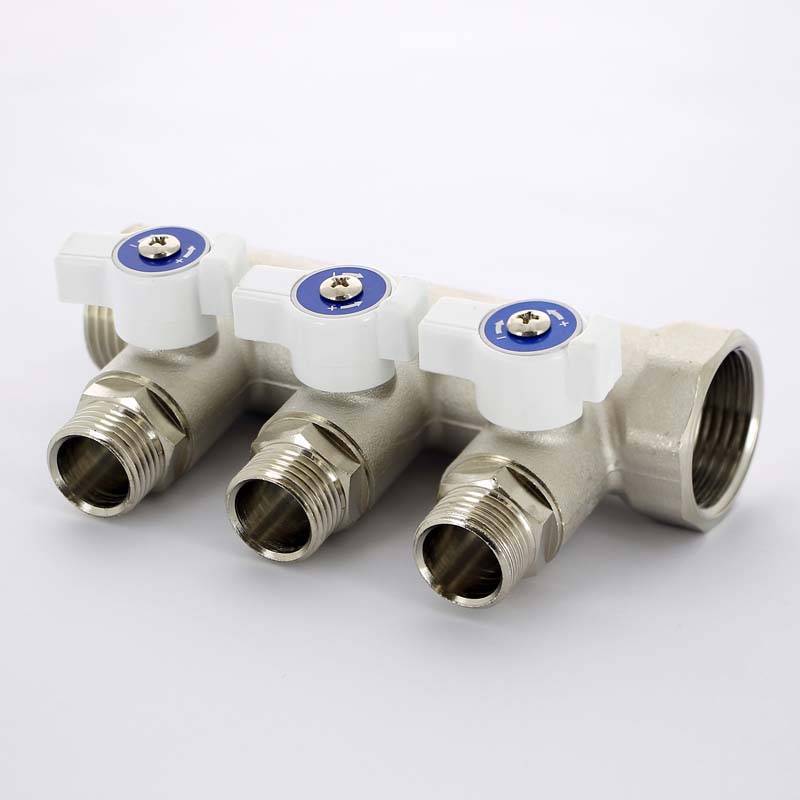 Коллектор распределительный Uni-Fitt 1 НВ 3 выхода 1/2 Н 40 мм с отсечными кранами никелированный 424N4230