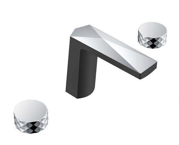 Смеситель для раковины Boheme Venturo врезной на 3 отверстия Diamond черный матовый/хром матовый 150-BCR-DIAMOND