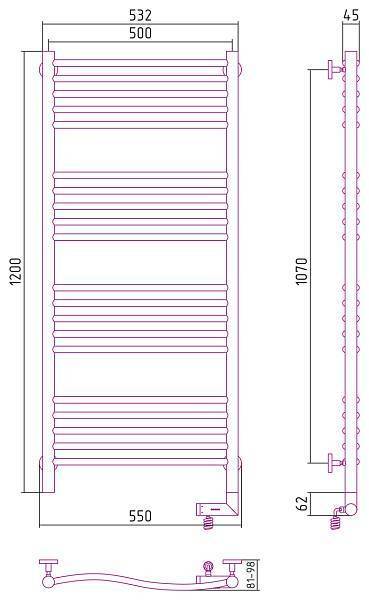 Полотенцесушитель электрический Сунержа Флюид 2.0 500x1200 мм правый матовый белый 30-5221-1250