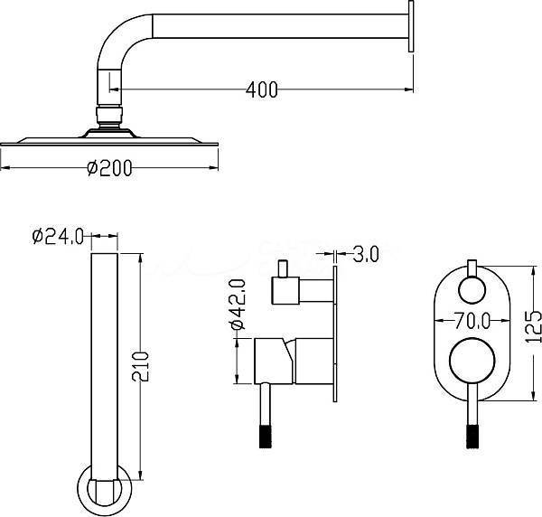 Душевой комплект Boheme Uno смеситель встраиваемый с верхним и ручным душем black/chrome 464-BCR