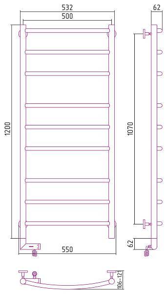 Полотенцесушитель электрический Сунержа Галант 2.0 500x1200 мм левый матовый белый 30-5200-1250