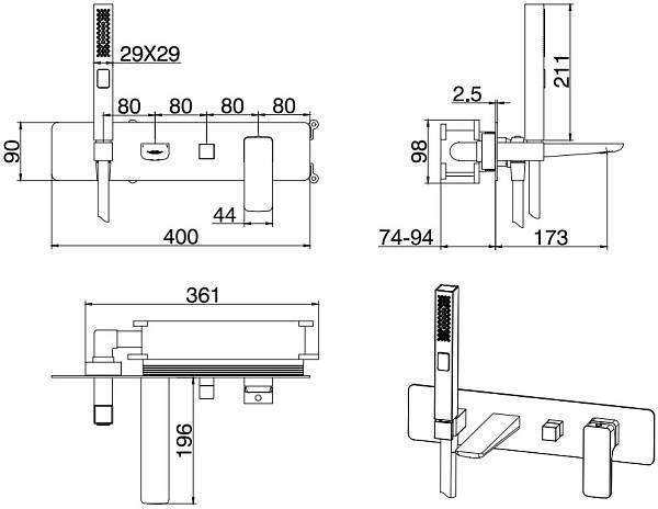 Смеситель для ванны с душем Allen Brau Infinity с внутренней частью черный матовый 5.21007-31