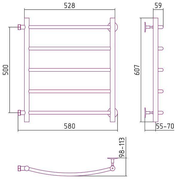 Полотенцесушитель водяной Стилье Версия-Б2 50x50 см черный 17612-5050