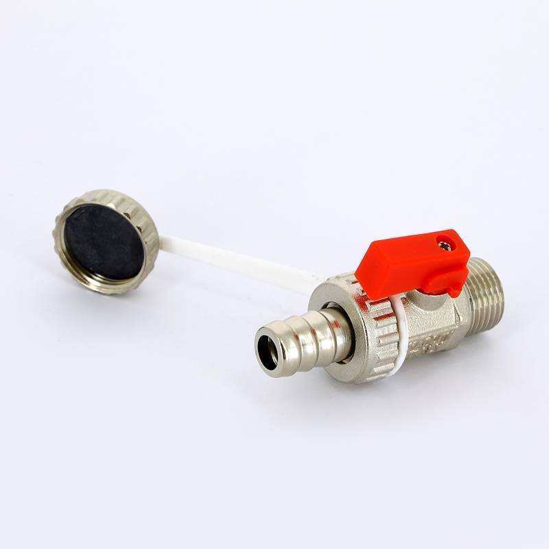 Кран шаровой сливной Uni-Fitt 1/2 x 3/4 НН со штуцером и заглушкой никелированный 126N2000