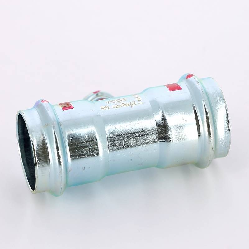 Тройник пресс Viega Prestabo оцинкованная сталь 42х15х42 мм 642556