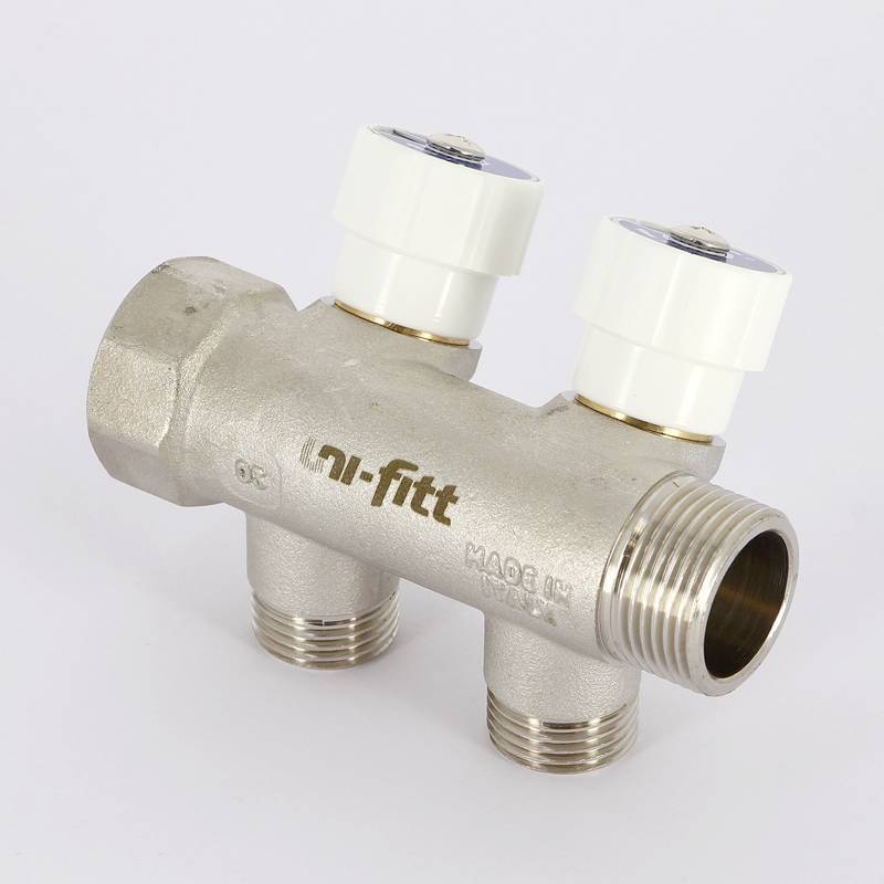 Коллектор с вентилями Uni-Fitt 3/4 2 выхода 1/2 40 мм под плоскую прокладку 401N3220