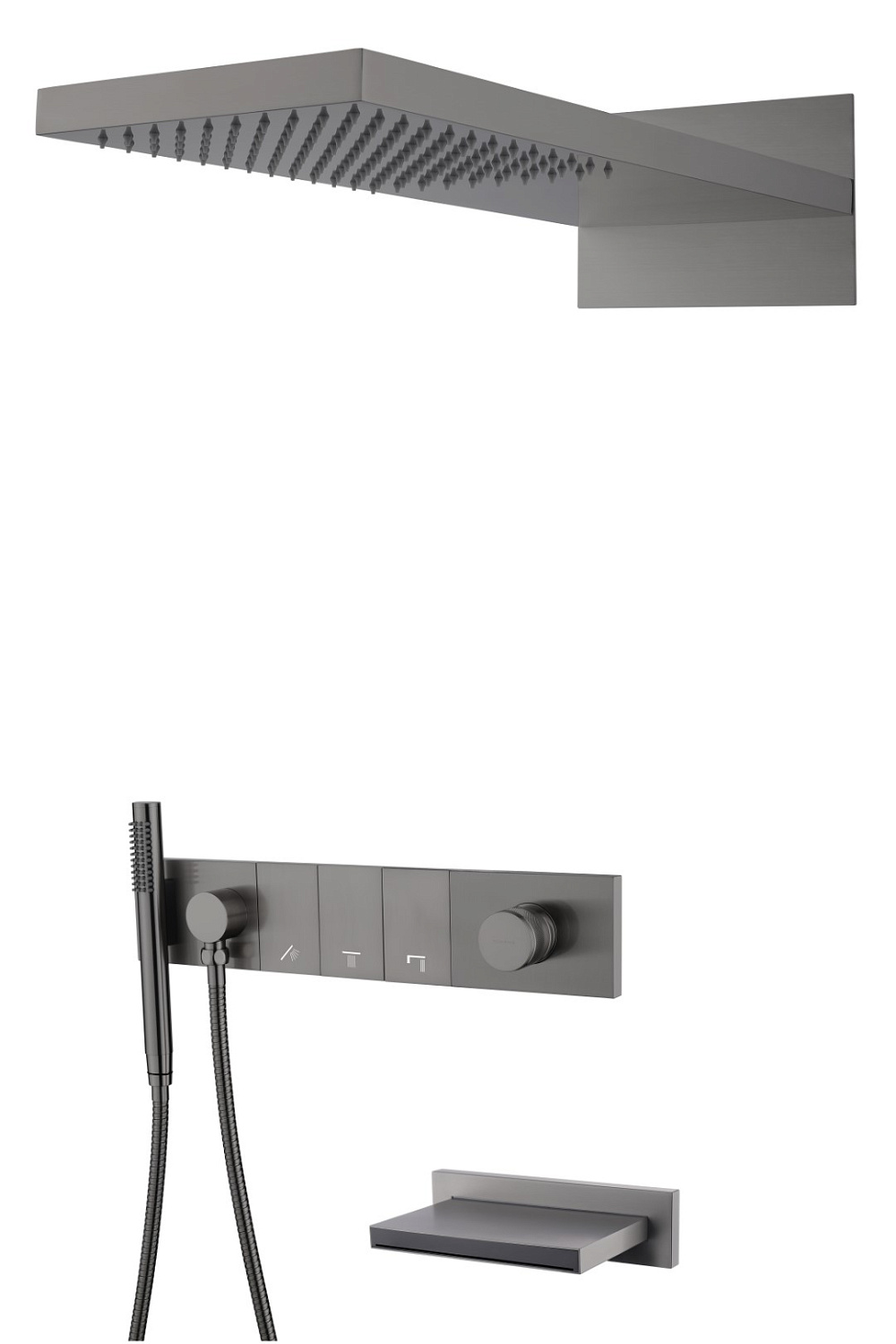 Душевой комплект встраиваемый Boheme Zodiac со смесителем изливом верхним и ручным душем gun metal 132-2-GM