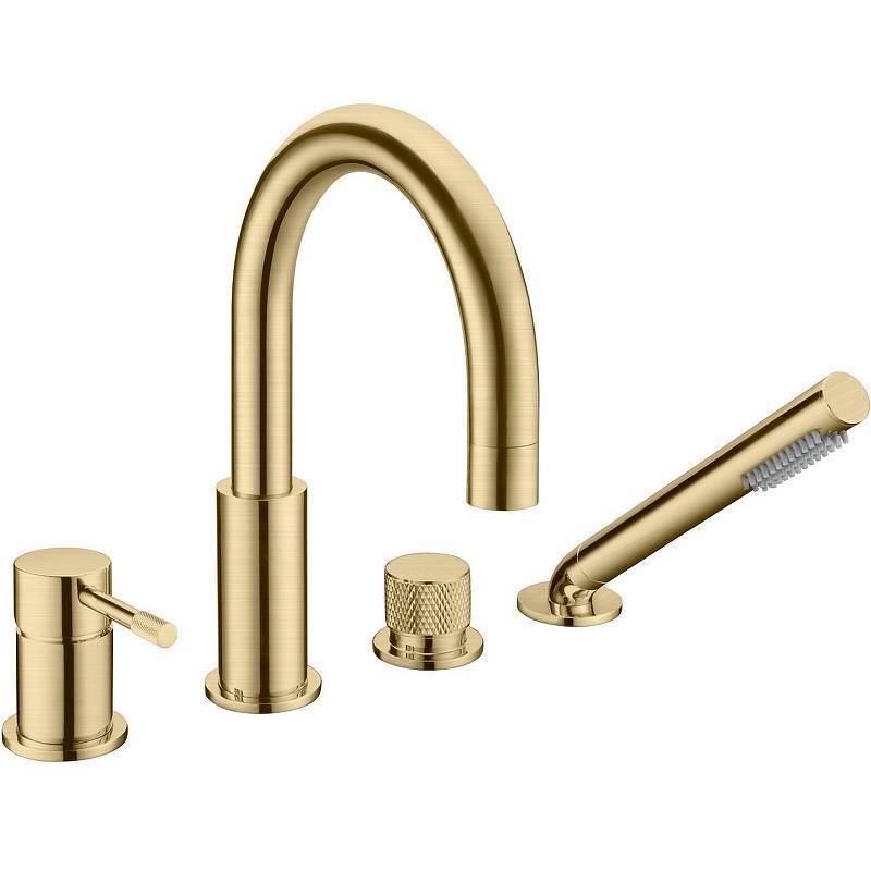 Смеситель на борт ванны Boheme Uno на 4 отверстия с изливом и ручным душем золото матовое 460-MG