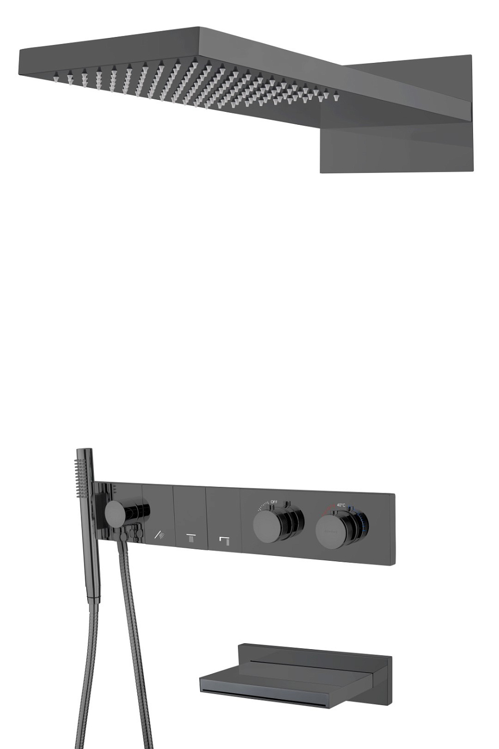 Душевой комплект встраиваемый Boheme Zodiac с термостатом изливом верхним и ручным душем shine gun metal 133-2-SGM