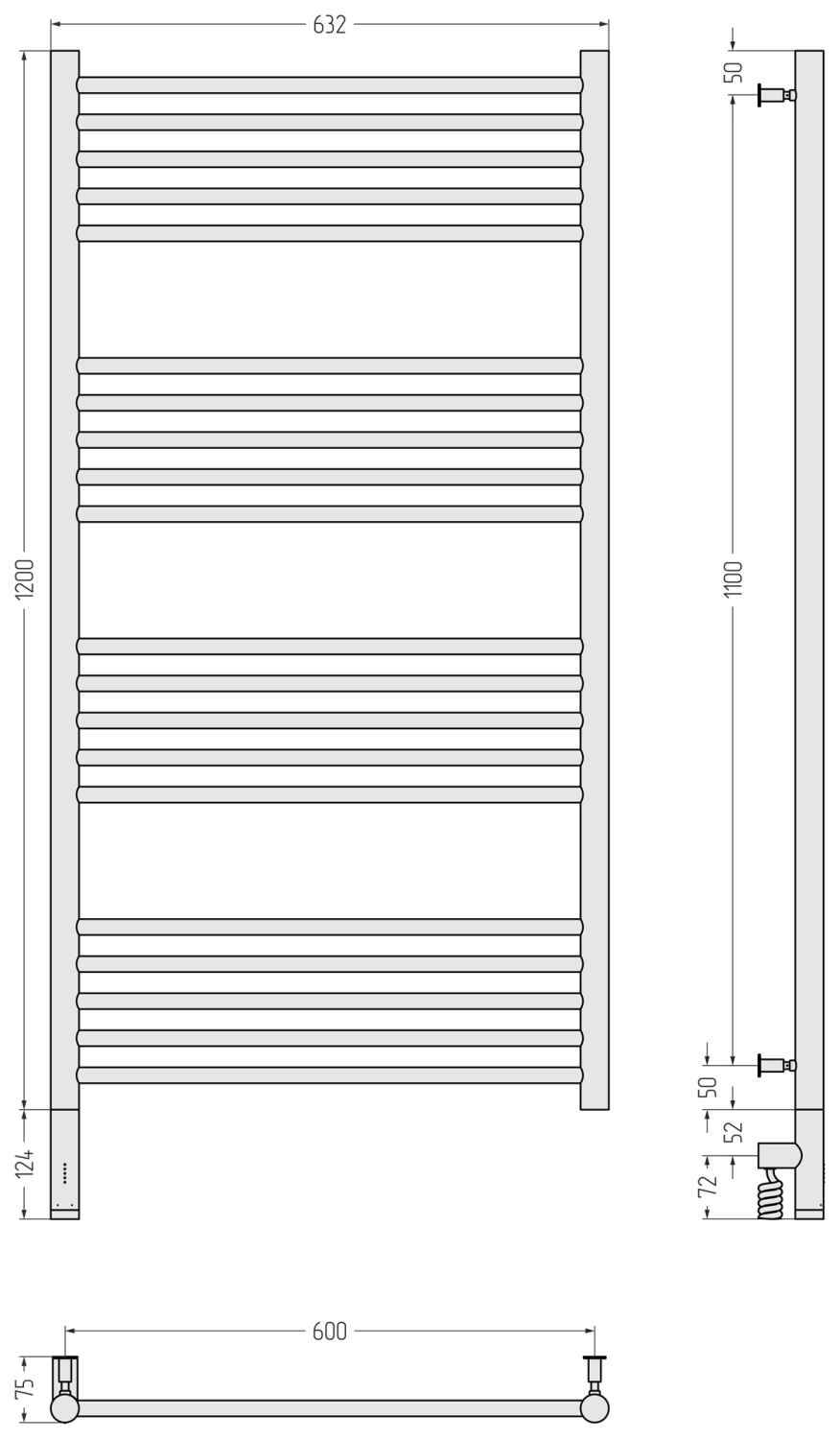 Полотенцесушитель электрический Сунержа Богема 3.0 прямая 632x1324 мм левый золотой шелк матовый 32-5804-1260