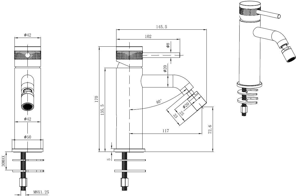 Смеситель для биде Allen Brau Priority с донным клапаном графит браш 5.31A04-MG