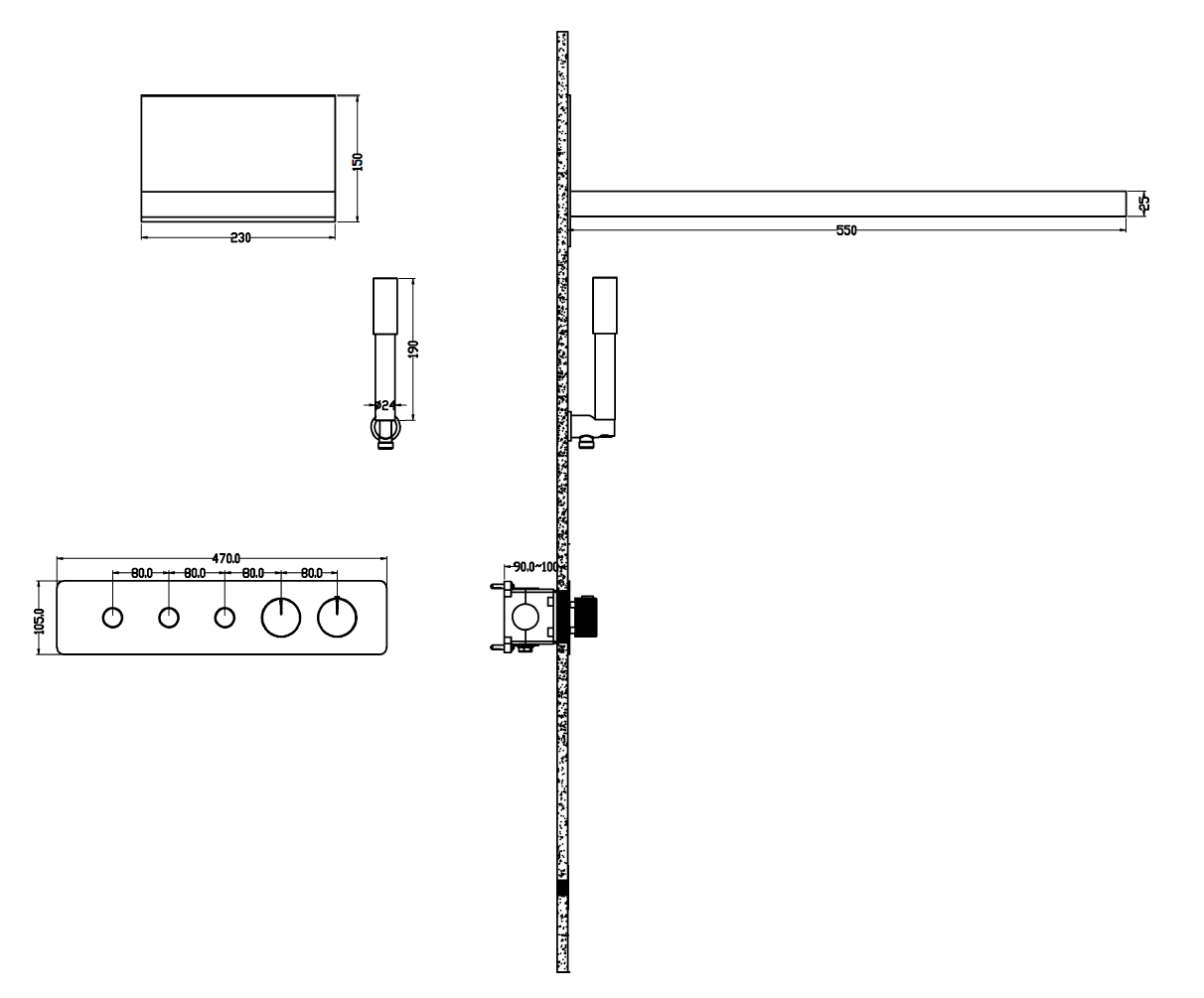 Душевой комплект встраиваемый Boheme Fusion термостат верхний и ручной душ матовое золото 131-MG