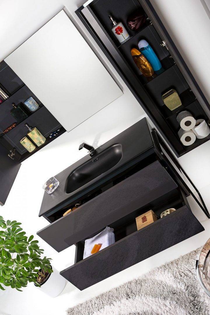 Зеркальный шкаф подвесной Armadi Art Vallessi 100х13х65 см с подсветкой антрацит глянец 546-A glossy