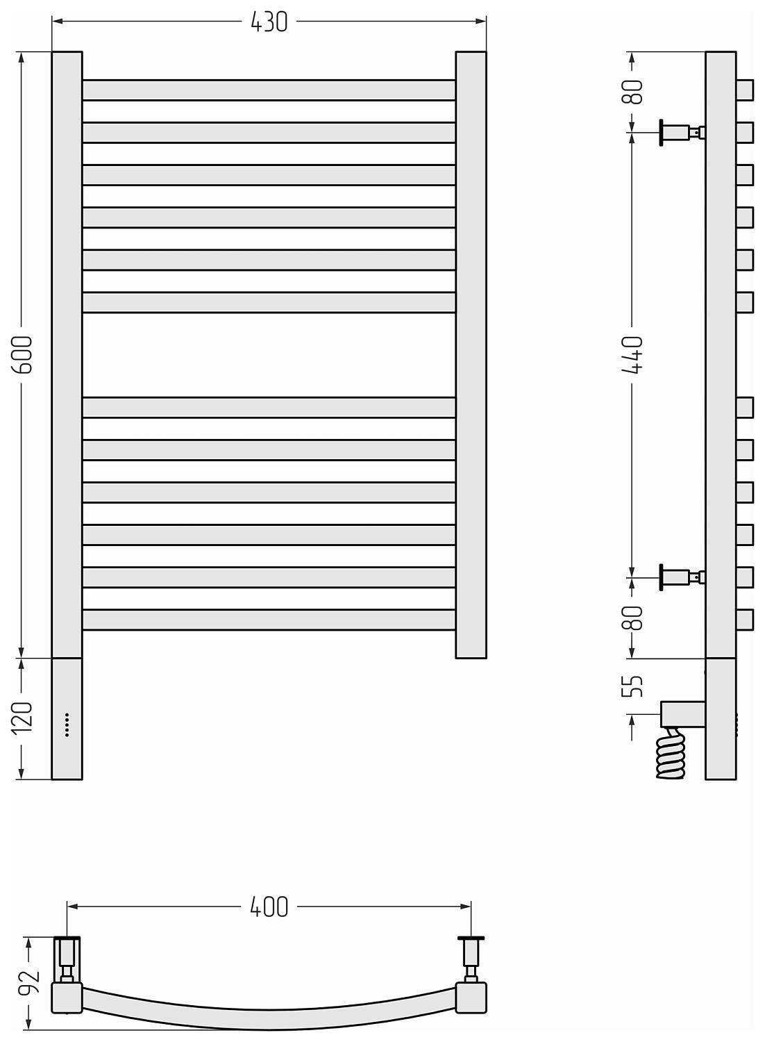 Полотенцесушитель электрический Сунержа Аркус 3.0 430x720 мм левое подключение матовый белый 30-5704-6040