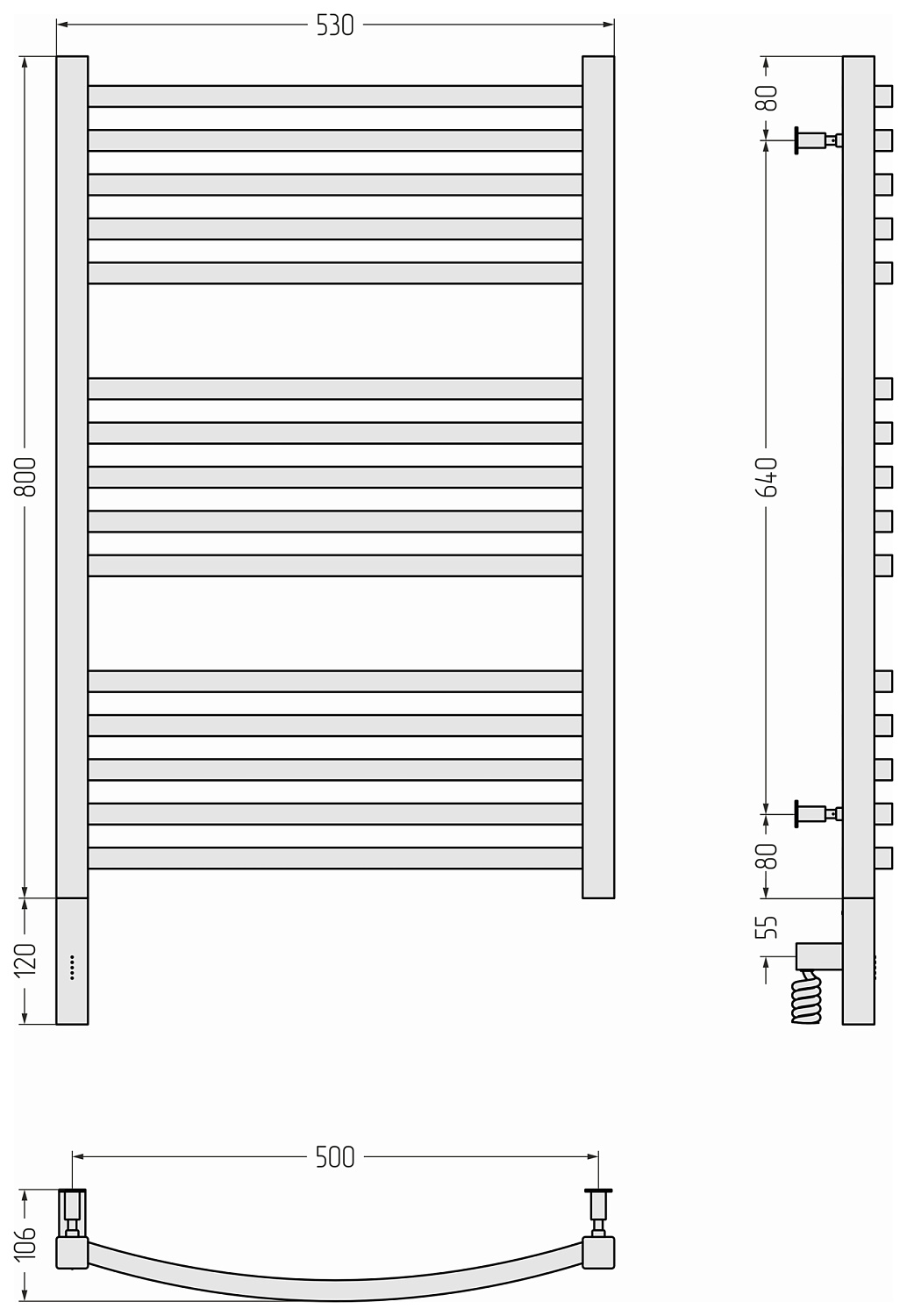 Полотенцесушитель электрический Сунержа Аркус 3.0 500x800 мм левый без покрытия 00-5704-8050