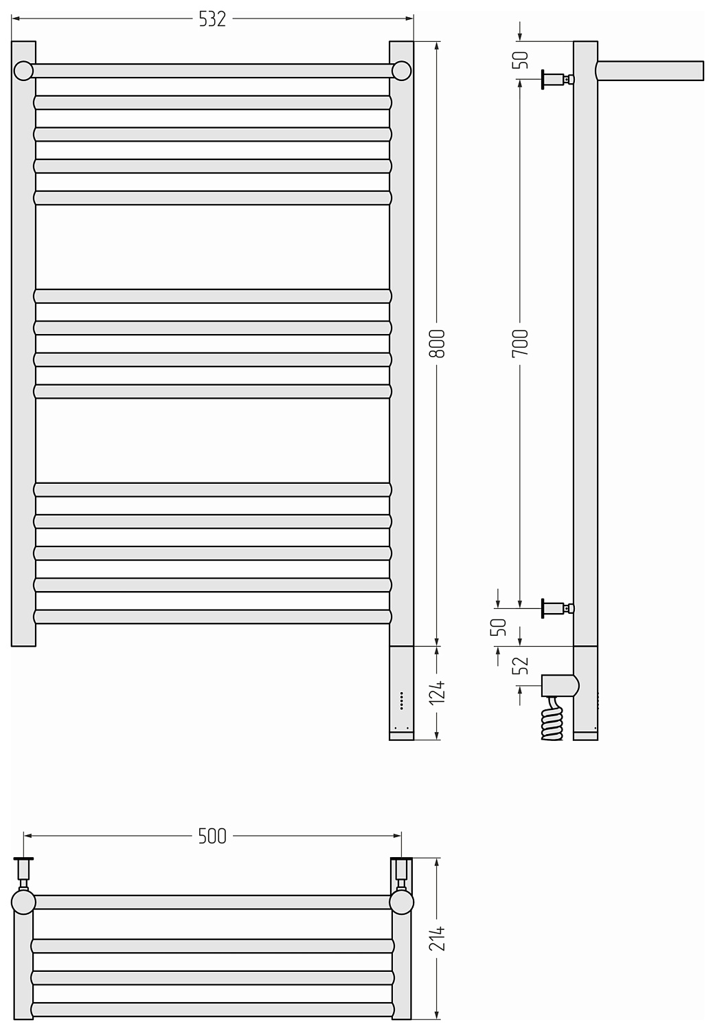 Полотенцесушитель электрический Сунержа Богема 3.0 500x800 мм правый белый 12-5807-8050