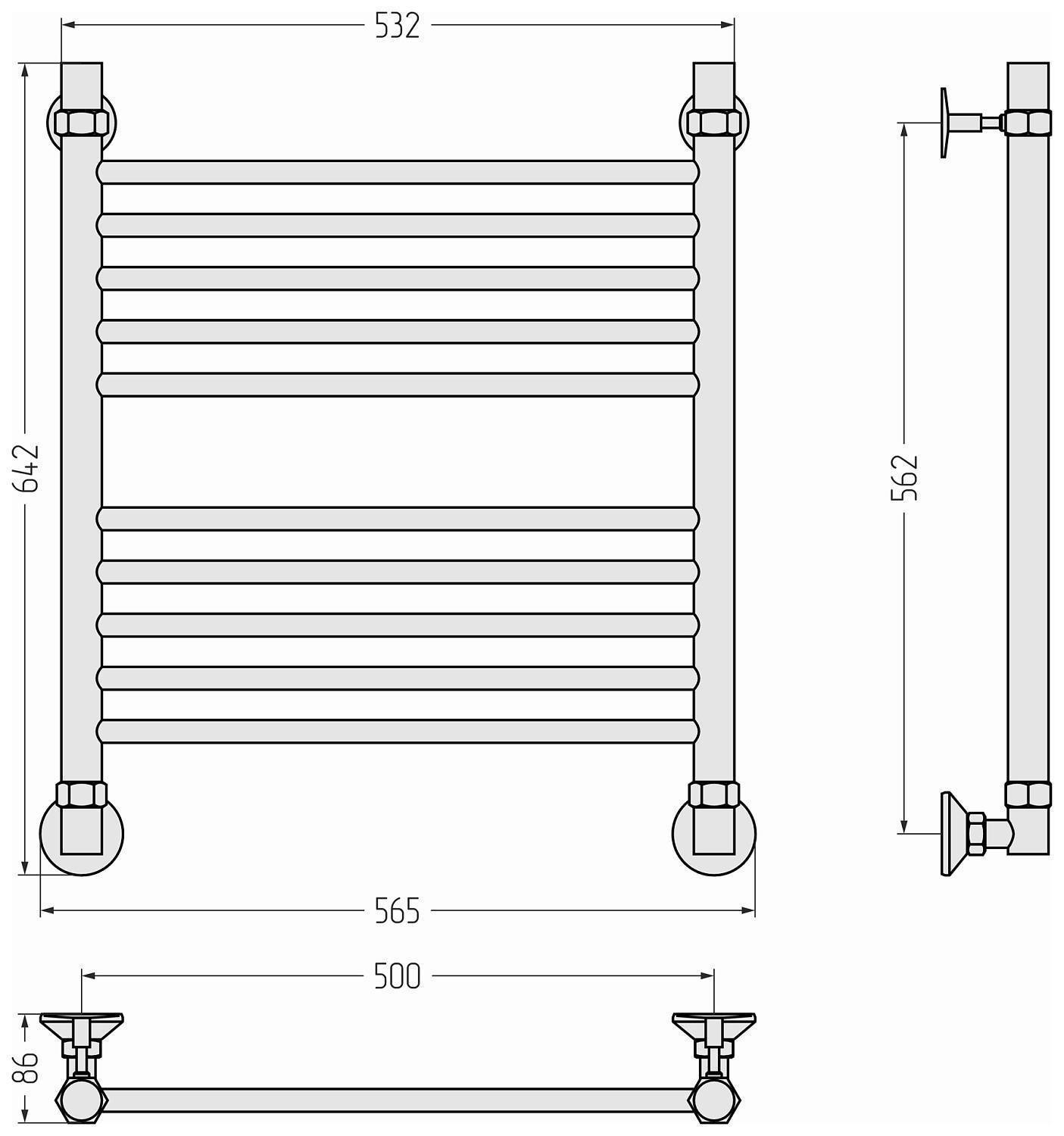 Полотенцесушитель водяной Стилье Аксиома-10 642x565 мм без покрытия 00661-6050