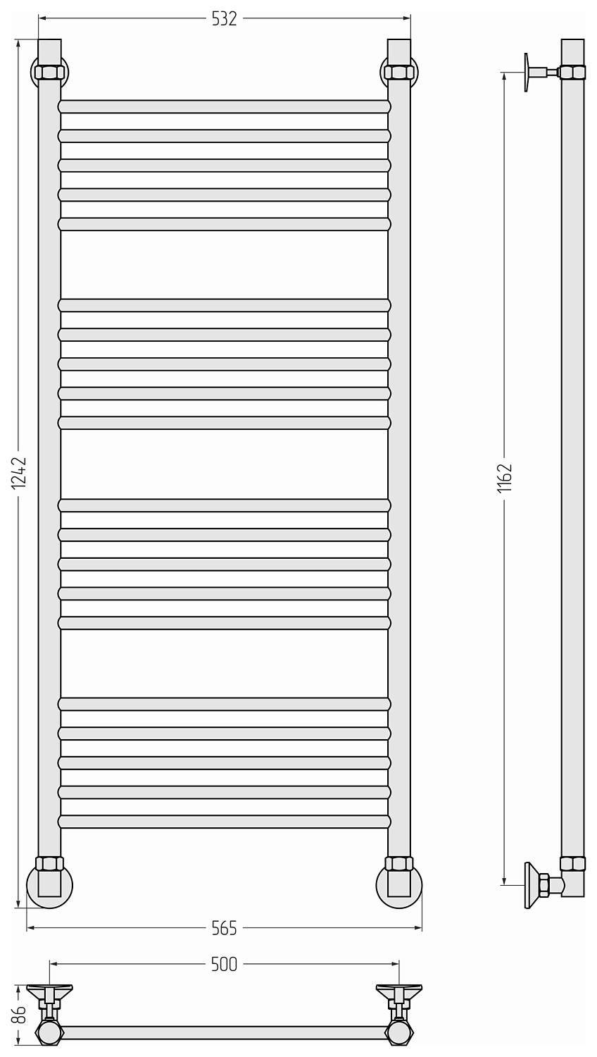 Полотенцесушитель водяной Стилье Аксиома-10 1242x565 мм без покрытия 00661-1250