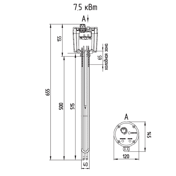 ТЭНБ ZOTA 7.5 кВт 1 1/2 с термостатом 00-00000317