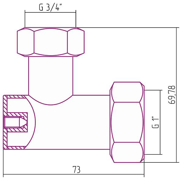Уголок переходной Стилье с клапаном G 1 НГ - G 3/4 НГ 01201-1034