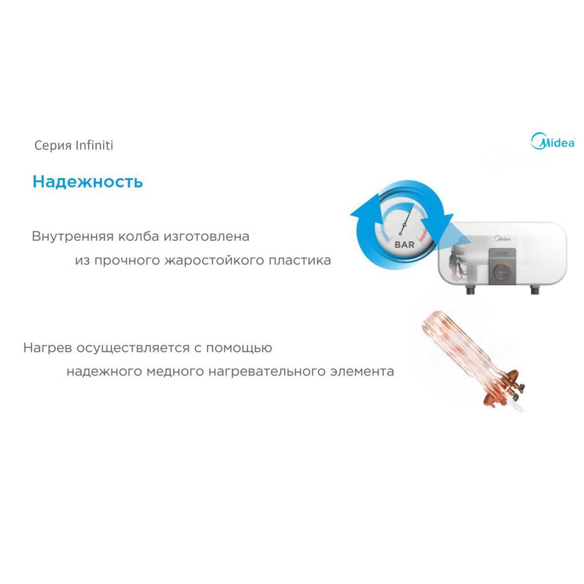 Водонагреватель электрический проточный Midea Infiniti 3.5 кВт MIWH-T