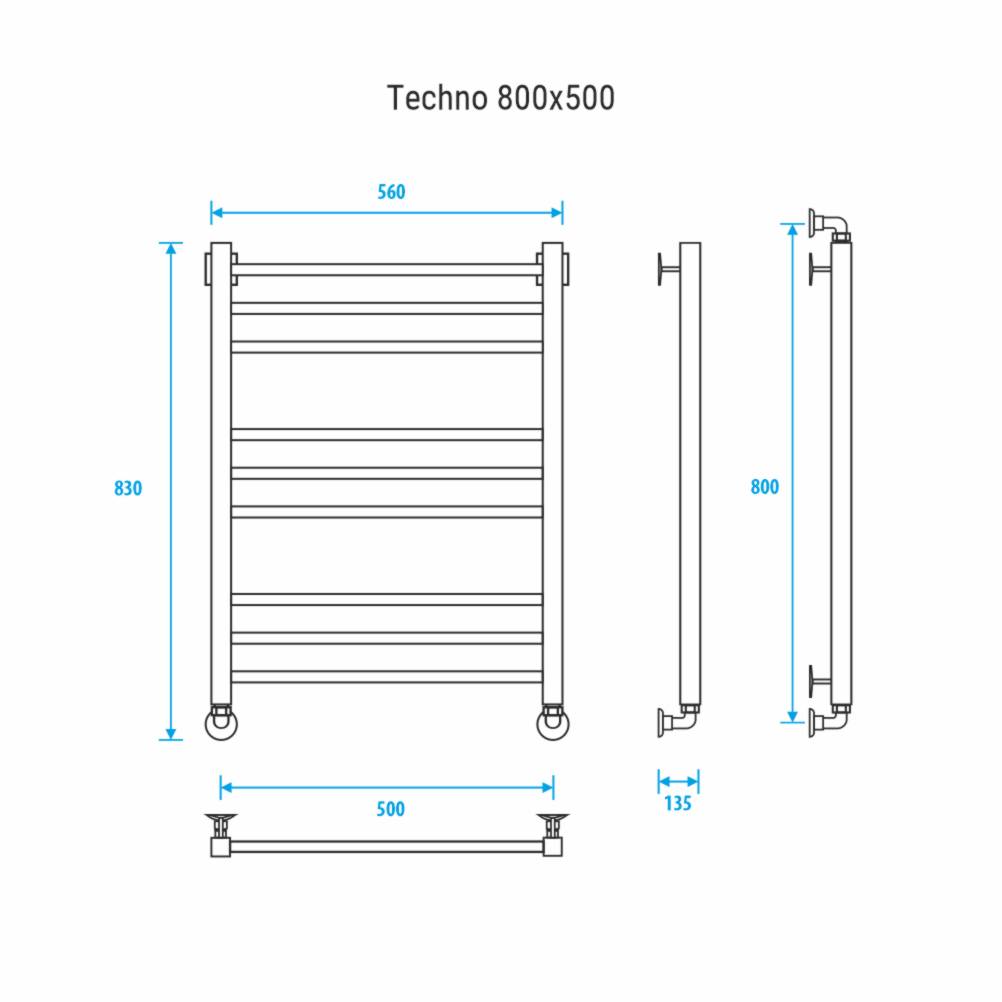 Полотенцесушитель водяной Energy Techno 800x500 лесенка EWTR0TECH0805000000