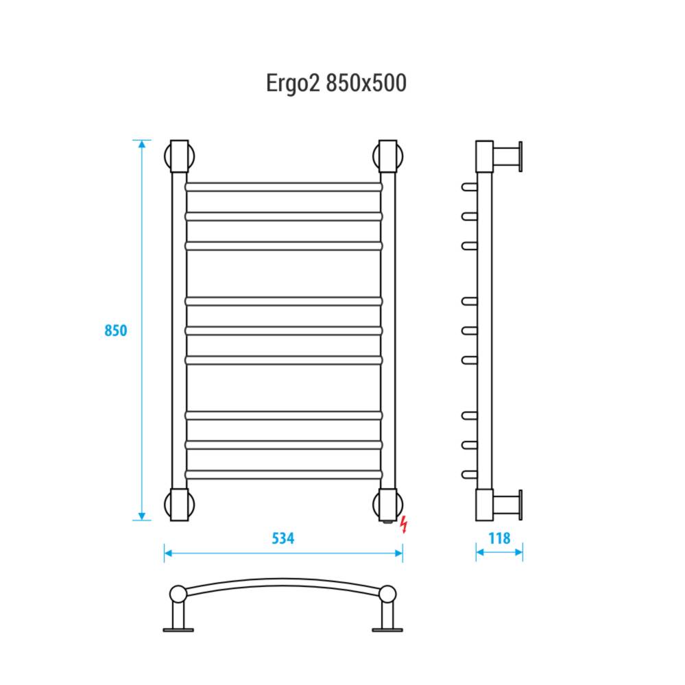 Полотенцесушитель электрический Energy Ergo2 850x500 мм черный матовый EETR0ERGO28550R905M RAL 9005