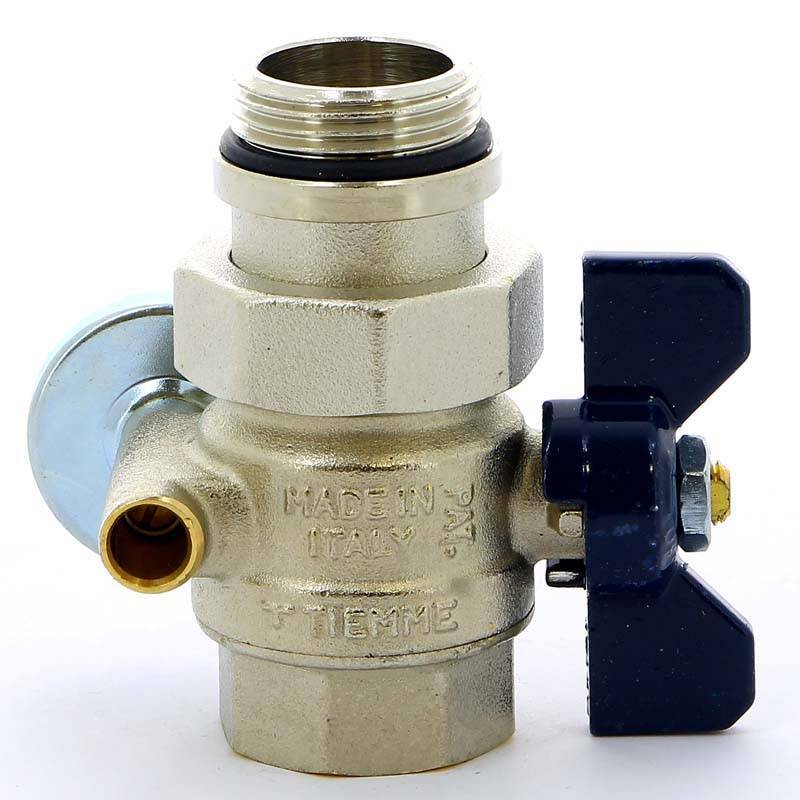 Кран шаровой Tiemme 1 НВ с разъемным соединением и термометром бабочка синяя 2120042