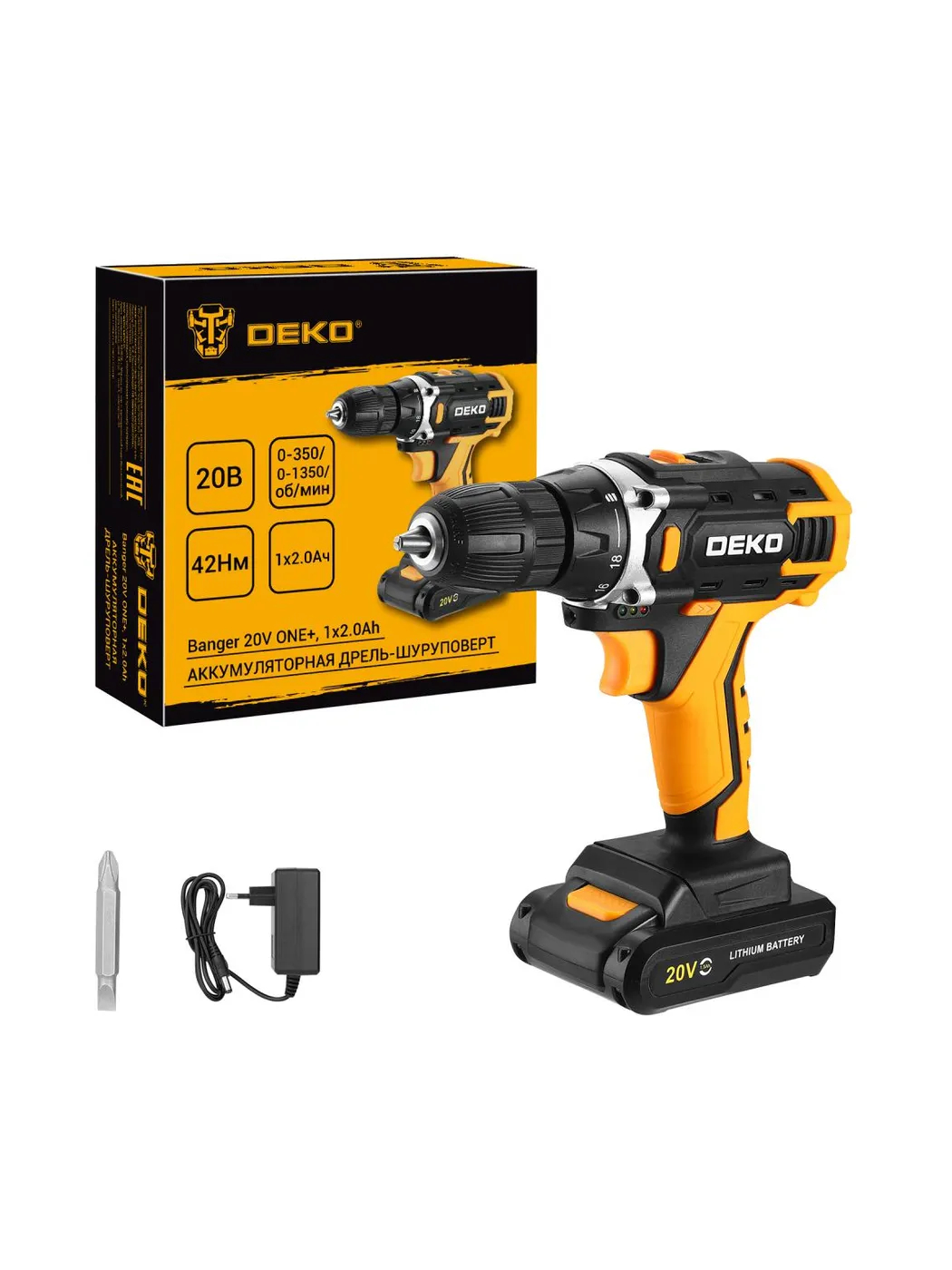 Дрель-шуруповерт аккумуляторная DEKO Banger 20V ONE+ 1x2.0 Ач 083-1116