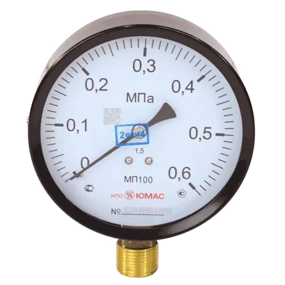 Манометр радиальный ЮМАС МП100 100 мм 0-1.0 МПа G 1/2 МП100