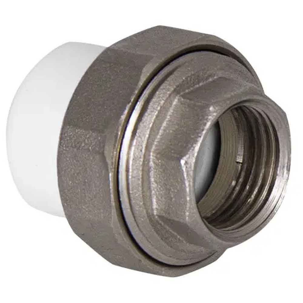 Муфта комбинированная разъемная PPR TEBO 20x1/2 ВР с накидной гайкой белая упаковка 10 шт 9111020015