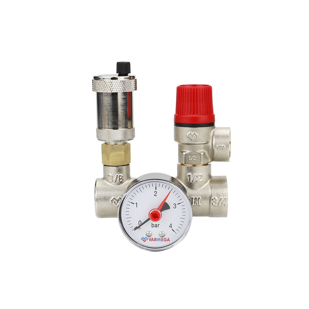 Группа безопасности котла VARMEGA VMSG04 1 3 бар проходная никелированная VMSG04-N006030