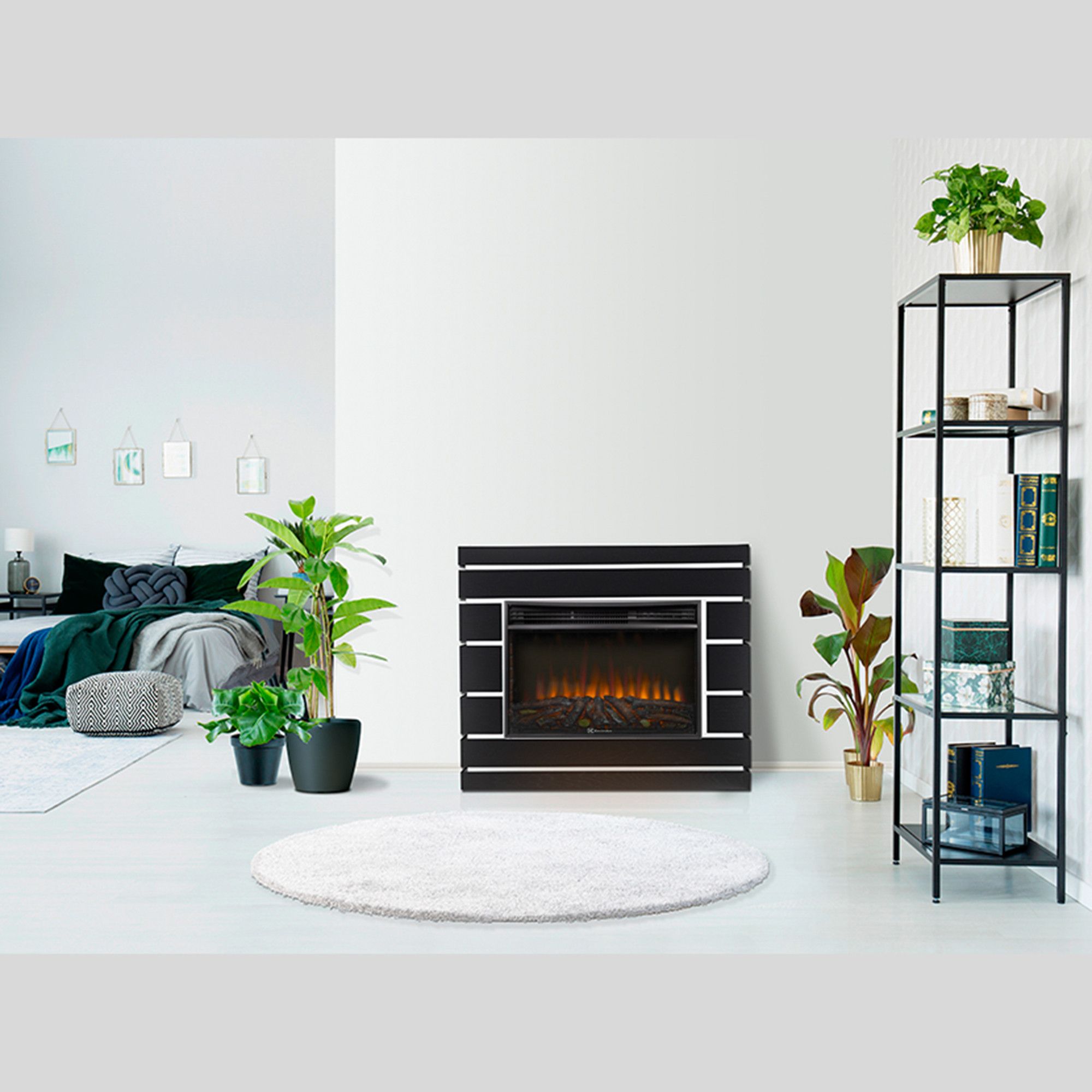 Каминокомплект: Очаг Electrolux 3320RLS N, портал Moderno 30 шпон чёрный дуб