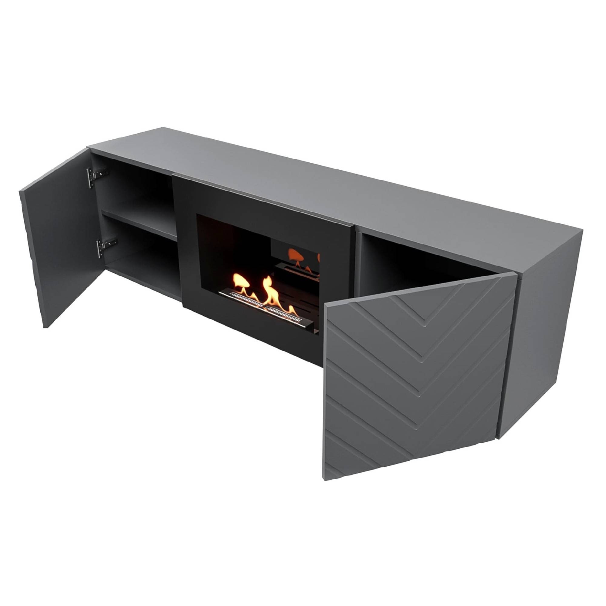 Каминокомплект тумба с биокамином Firelight BFP/P-1400V графит с набором керамических дров береза НС-1708840