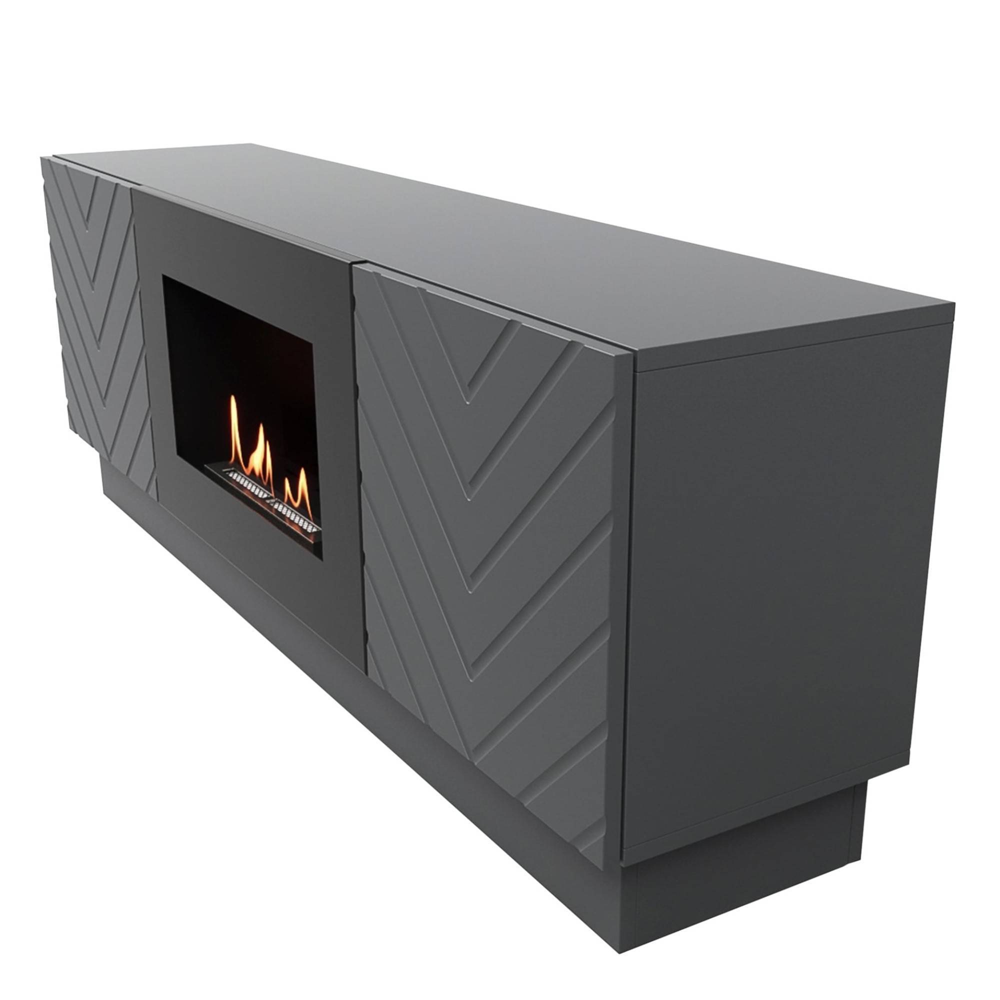 Каминокомплект тумба с биокамином Firelight BFP/P-1400V графит с набором керамических дров береза НС-1708840