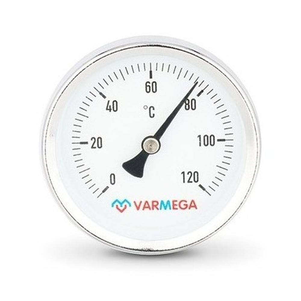 Термометр биметаллический VARMEGA 63 мм 0-120 °C погружной 1/2 штуцер 75 мм VMMT01-637504